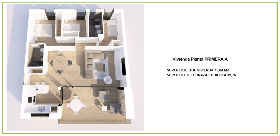 Vivienda tipo A planta primera en Jávea de 3 dormitorios con terraza cubierta en residencial Nusa Dua