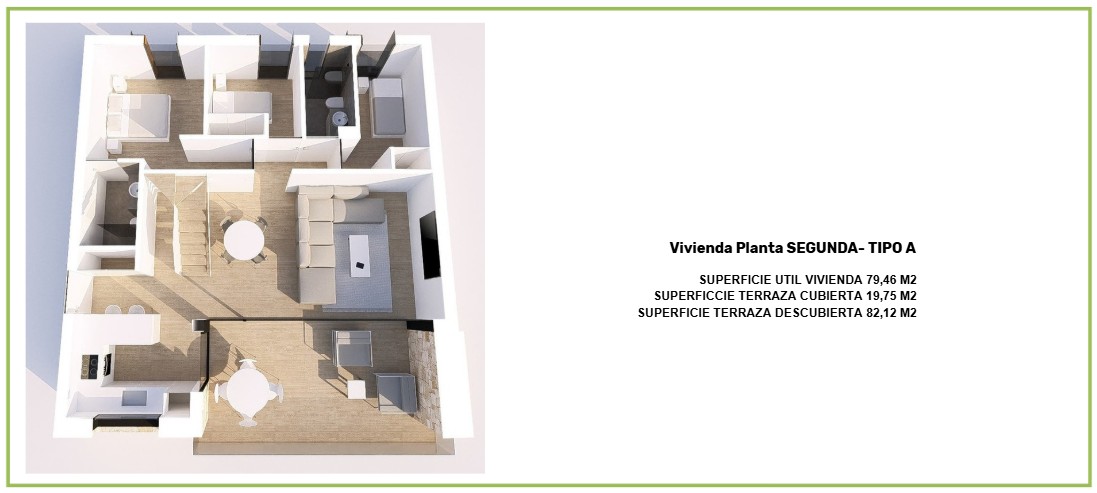 Vivienda tipo A planta segunda en Jávea con gran terraza descubierta en residencial Nusa Dua
