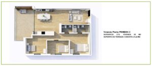 Vivienda tipo C planta primera en Nusa Dua Jávea con amplios espacios y terraza cubierta