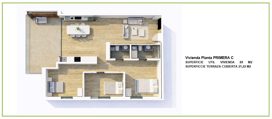 Vivienda tipo C planta primera en Nusa Dua Jávea con amplios espacios y terraza cubierta